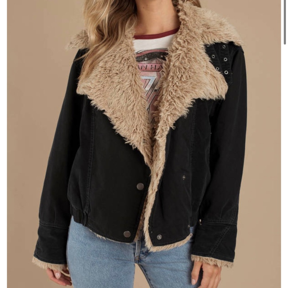 *NWT* Free People Womens Owen Sherpa Bomber Jacket, Black, XS